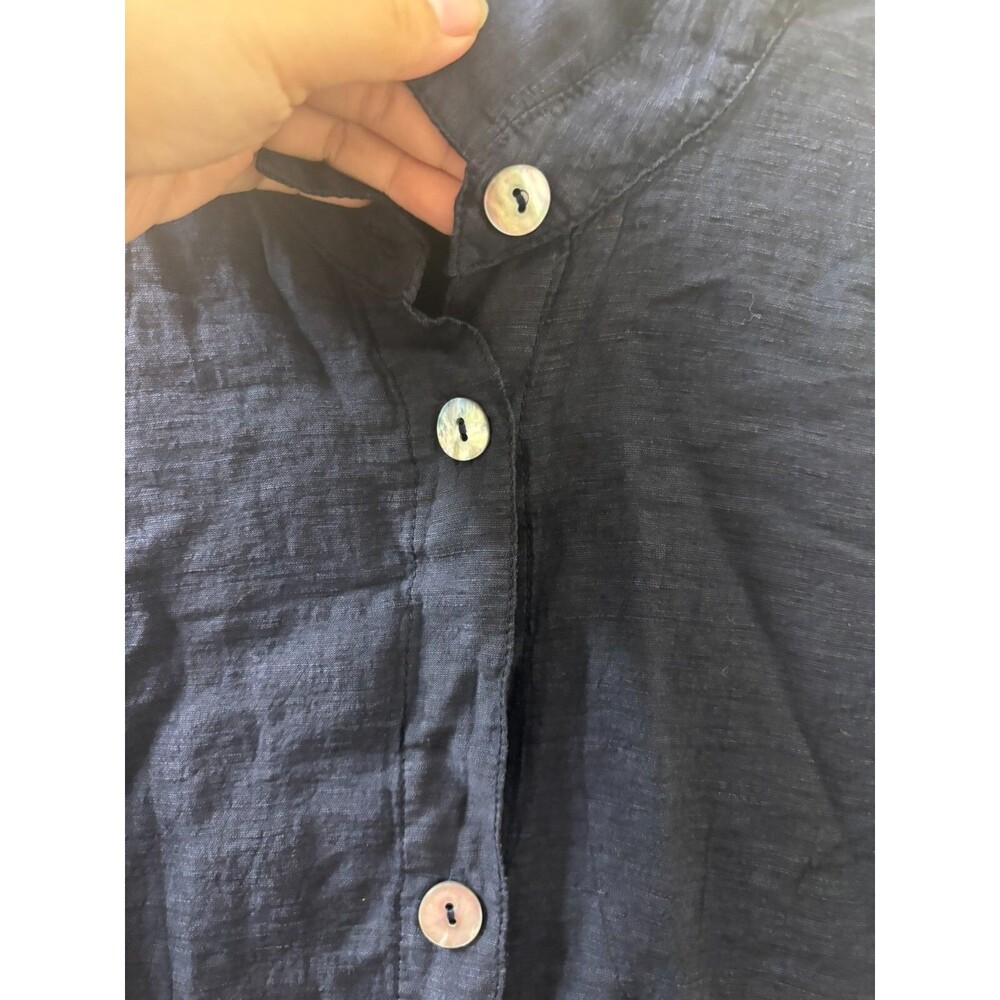 Sahara SHIRT DRESS TEXTURED Viscose Button Up Bubble Hem Dress BLUE NAVY SZ S - Picture 3 of 16